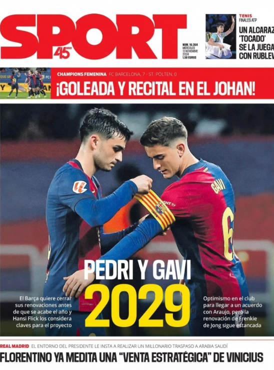 《每日体育报》:佩德里与加维将续约至2029年